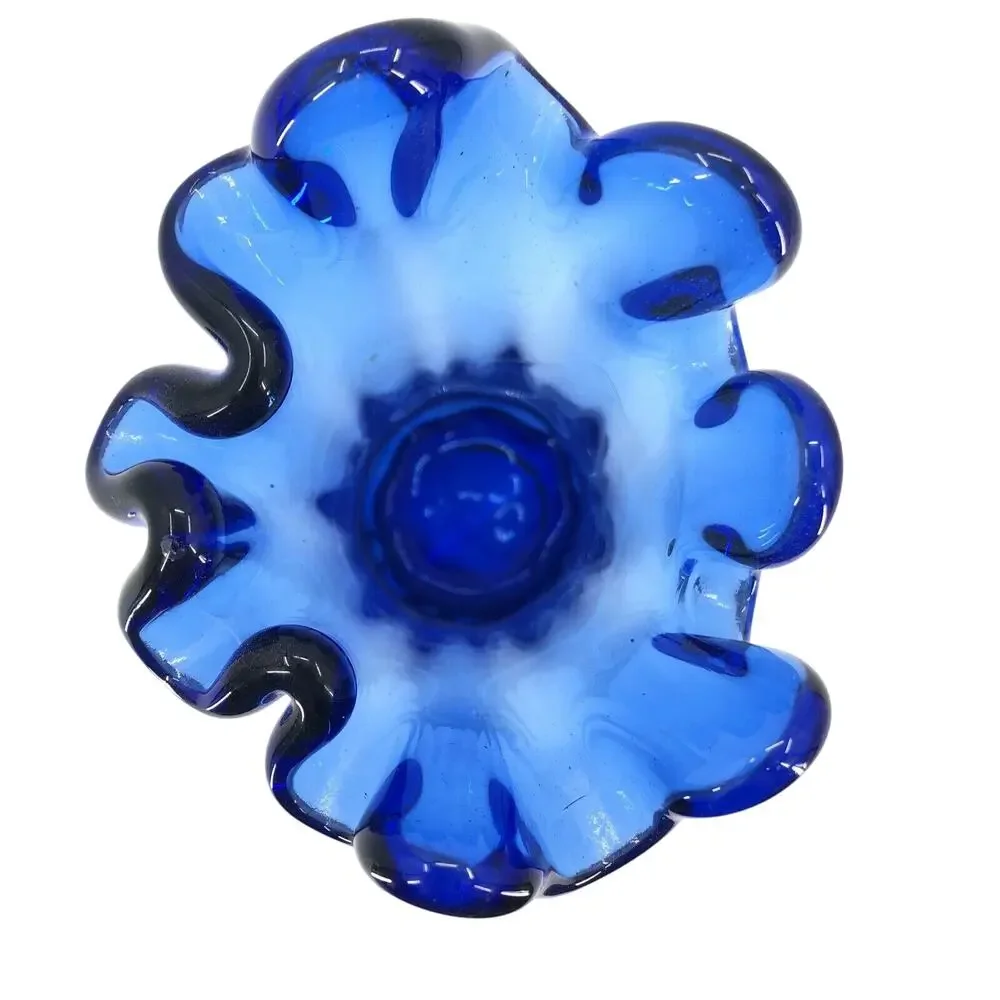 Vintage Cobalt Blue Ruffled Top Vase 9.5” Tall Heavy Finger Swung flower glass - Picture 3 of 5